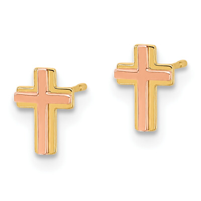 #ad 14K Two Tone Gold Cross Earrings