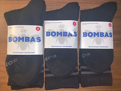 #ad Bombas Socks Size Medium Black Honeycomb Original Crew Calf 3 Pairs New