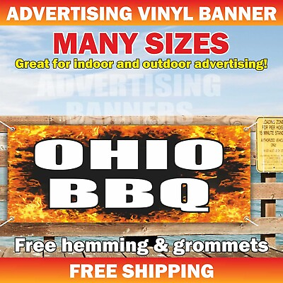 #ad OHIO BBQ Advertising Banner Vinyl Mesh Sign Meat Barbecue Steak Food Hot Wings