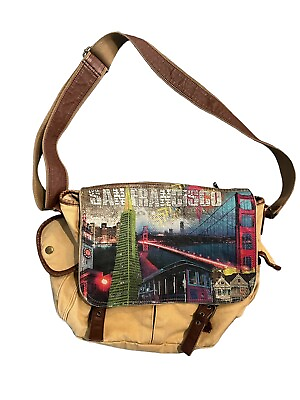 Studio Manhattan quot;San Fransisco” Medium Messenger Bag Shoulder Canvas Leather $55.00