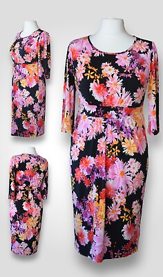 #ad Kim amp; Co 3 4 Sleeve Waistband Floral Dress Pink Floral Size M BNWT NEW