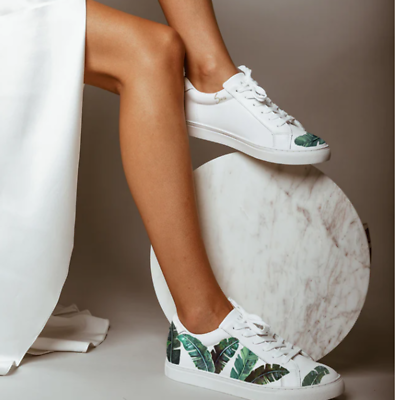 #ad Alepel Green Palm White Tropical Leaf Sneaker Sz 9 B LB