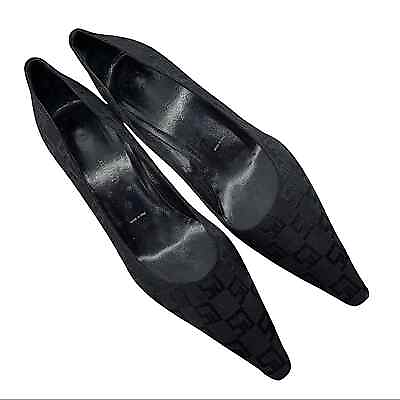 #ad ST JOHN Vintage Rare Monogrammed Black Pointed Toe Heels Size 7.5