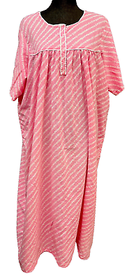 #ad VTG Womens House Dress Night Gown Grannycore Pink White Print 52” Bust 68” Waist