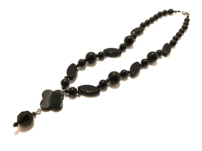 #ad Gorgeous Black Glass Bead Pendant Choker Statement Necklace 18.5quot;