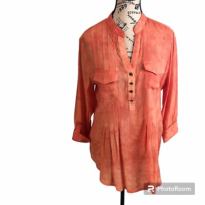 #ad New Directions Ladies Large Blouse Orange Tie Dyed 3 4 Sleeves