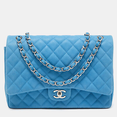 #ad Chanel Blue Quilted Caviar Leather Maxi Classic Double Flap Bag