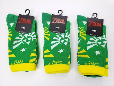 #ad 3 Pack Bioworld The Legend of Zelda Crew Socks Sock Size 9 11 shoe size 5 8