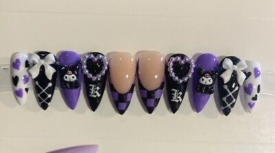 #ad Kuromi Kitty Purple Black Anime Kawaii Press On Nails