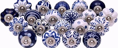 #ad Indian 30 PC Ceramic Knobs Drawer Door Knobs Blue And White Mix Knobs