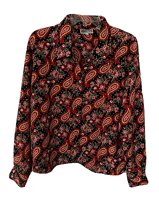 #ad Women’s Floral Paisley Button up Blouse Top Size M Long Sleeve Colorful EUC