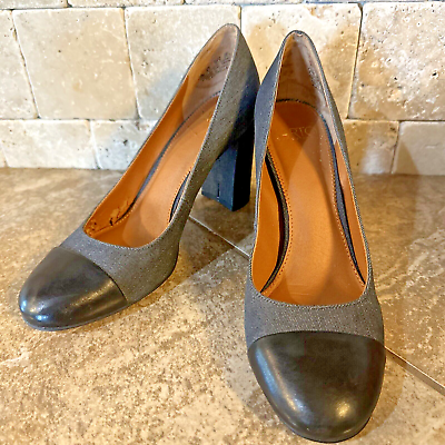 #ad Franco Sarto Astrella Womens Pump Shoe Size 8.5M Gray Fabric Cap Toe Block Heels