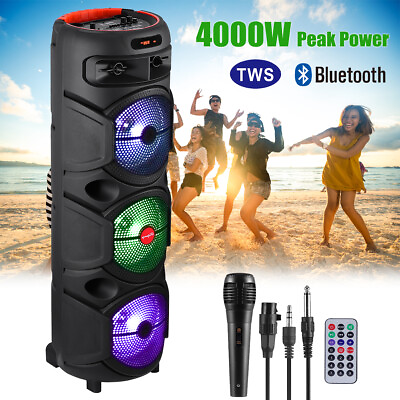 #ad Triple 8Inch Portable Bluetooth Subwoofer Speaker with Party Lights FM Radio Mic