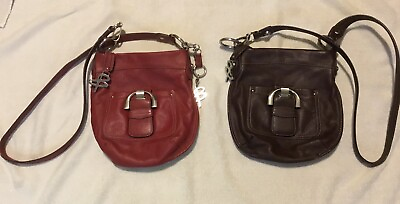 #ad Lot Of 2 B Makowsky leather Crossbody Handbags Purses Red amp; Brown
