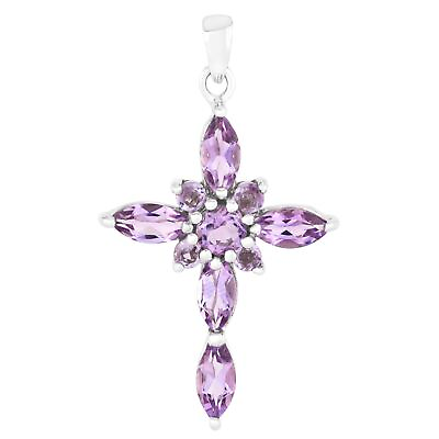 #ad UNHEATED NATURAL 6X4MM AFRICAN AMETHYST CROSS IN STERLING SILVER 925 PENDANT