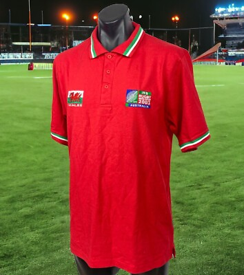 #ad Vintage iRB 2003 Rugby World Cup Australia Wales Men#x27;s Red Polo shirt size XL