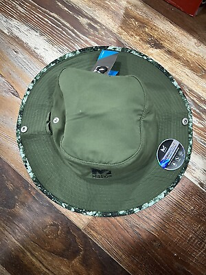 #ad Mission Cooling Bucket Hat UPF 50 3” Wide Brim One Size Green Bay Ash Ice