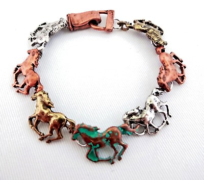 #ad Horse Lover#x27;s Bracelet Patina Multi Color Magnetic Clasp Equine Fan Rider