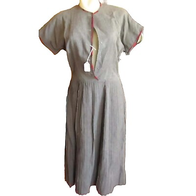 #ad Vintage Womens Dress MCM sz 13 1950s Wool Pleated Librarian Gray Needs Buttons