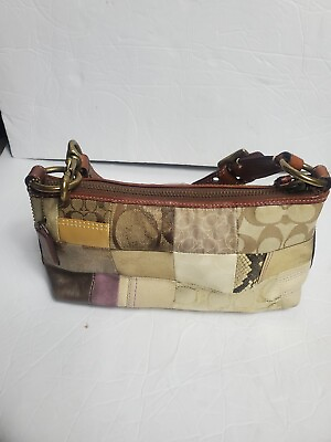 Vintage Coach Women#x27;s Patchwork Leather Canvas Baguette Bag Purse B06S 10000 $38.99