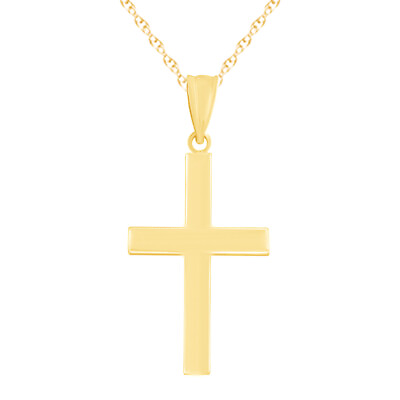 #ad 14K Yellow Gold High Polished Cross Pendant With 18quot; Chain Necklace