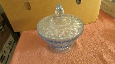#ad Vintage Purple Blue Glass Covered Candy Dish