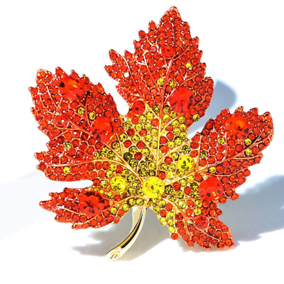 #ad Rhinestone Red Color Maple Brooch Winter Fashion Jewelry Beautiful Wedding Pin