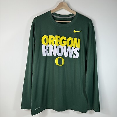 #ad Nike Dri Fit Oregon Ducks Long Sleeve T Shirt Green Mens Medium M