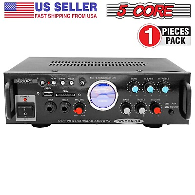 #ad 5 Core Stereo Car Truck Audio Power Amplifier 2 Dual Channel Mic Input 300W PMPO