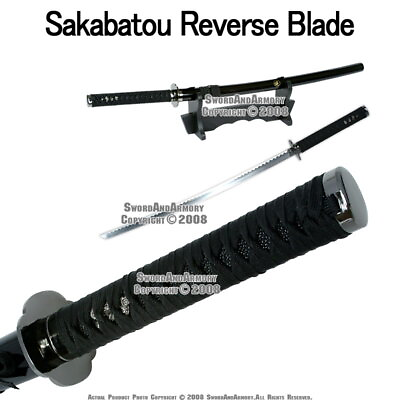 #ad Black Anime Kensin Reverse Blade Katana Sakabatou Sword Cosplay with Stand