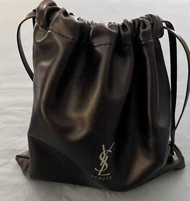 #ad Yves Saint Laurent YSL Beaute Black Pouch Makeup Bag Drawstring Vegan Leather
