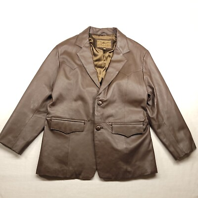 #ad Saguaro West Roper Brown Leather Size 42R Mens Coat Jacket Button Up