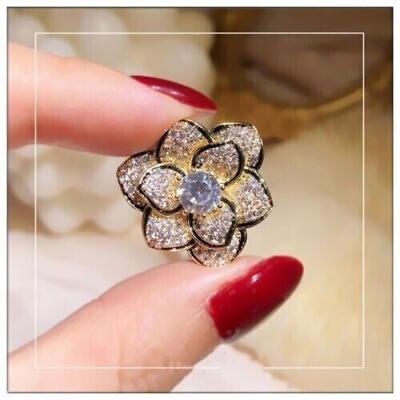 #ad 14K Yellow Gold Plated Silver 3Ct Round Lab Created Diamond Womens Flower Brooch