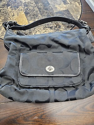 #ad Coach Black Shoulder Bag Purse Classic C Design 9quot; By 12quot;