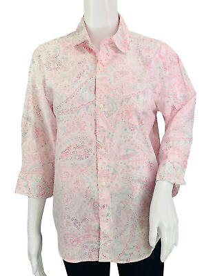 #ad NWT Lauren Ralph Lauren Womens Top Button Blouse Pink Floral 3 4 Sleeve Size S