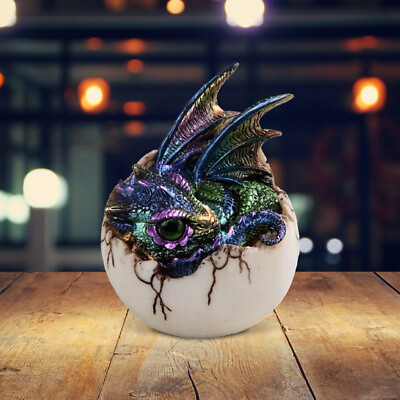 #ad Dragon Baby in Egg Statue 4quot;H Purple Fantasy Collectible Figurine Room Decor