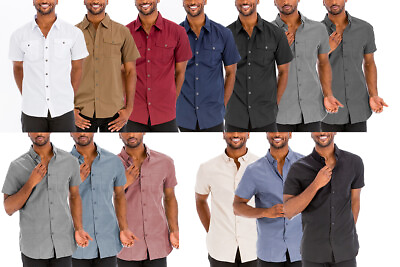 #ad Men’s Casual Western Button Down Short Sleeve Chest Pocket Dress Shirt