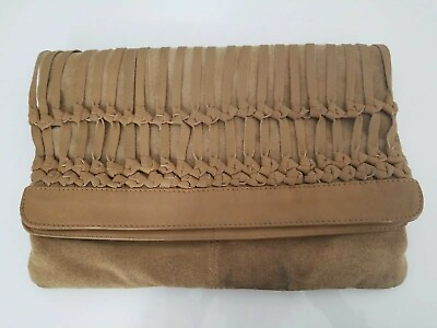 #ad Women Aldo Clutch Purse Evening Bag Tan brown Suede leather Magnetic zip Closure