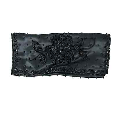 #ad #ad Vintage 50s black satin floral beaded evening clutch bag purse