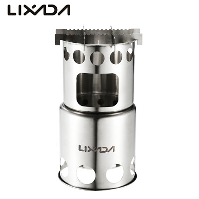 #ad Lixada Stainless Steel Camping Wood Stove With Mesh Pouch For Picnic BBQ S9E4