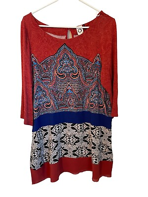 #ad Akemi Kin Anthropologie Gia Paisley 3 4 Sleeve Tunic Top Size L