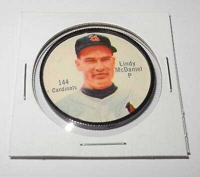 #ad 1962 Shirriff Canadian Baseball Coin Pin 144 Lindy McDaniel Cardinals Salada