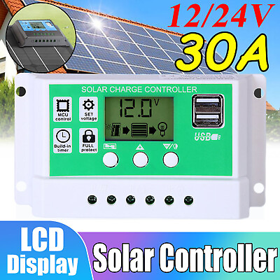 #ad PWM 30A Solar Charge Controller 12V 24V LCD Display Dual USB Solar Panel Charger