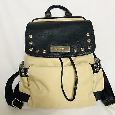 #ad Steve Madden Women’s Studded Backpack Beige Textile Faux Leather Laptop Pocket