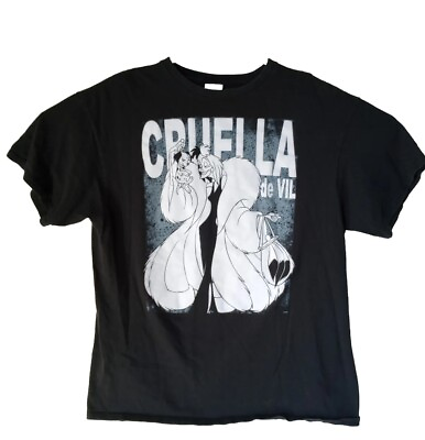 #ad Disney Women#x27;s Shirt L Cruella De Vil Black amp; White Graphics T Shirt