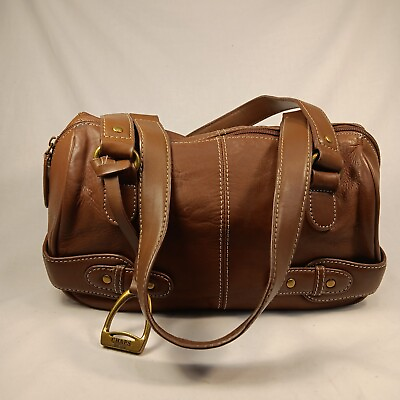 #ad Ralph Lauren Chaps Vtg 90s Leather Barrel Bag Tan Leather