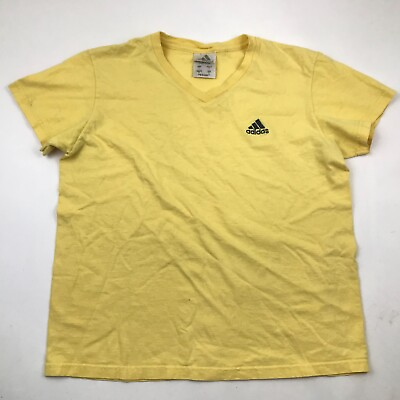 #ad Adidas Shirt Womens Size Large Yellow Tee Short Sleeve Graphic Adult Top V Neck