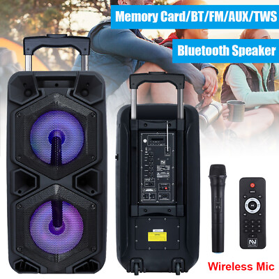 #ad 9000W Dual 10quot; Bluetooth Subwoofer Heavy Bass Speaker Trolley Party Karaok DJ FM