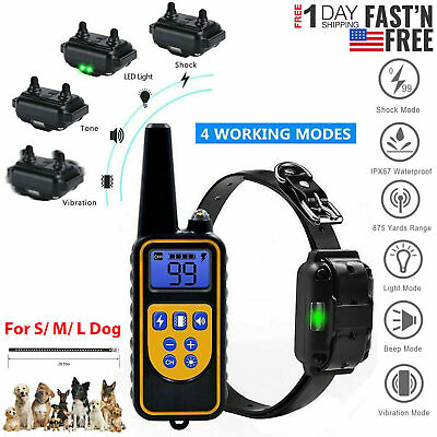 #ad Dog Training Collar Rechargeable 875 Yard Remote Shock Pet Waterproof Trainer