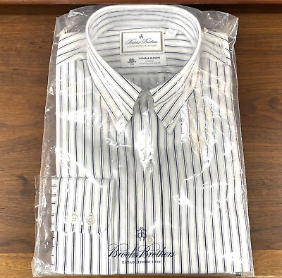 #ad NWT $168 Brooks Brothers Thomas Mason Regent Fit White Striped Dress Shirt 16 34
